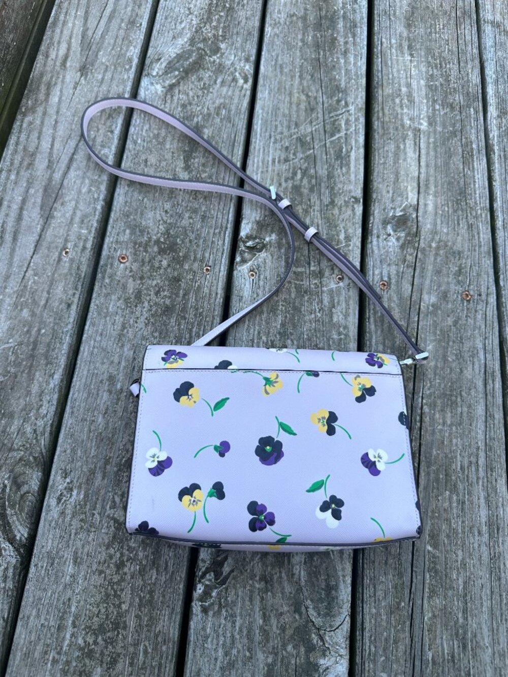 Kate Spade Carson Convertible Crossbody Bag Lilac Pansy Toss Purple Floral Purse - Picture 5 of 6